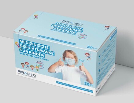  Mondmasker / Mondkapje KIDS type 2R, MEDISCH, 3 laags, 50 stuks BLAUW