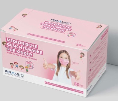  Mondmasker / Mondkapje KIDS type 2R, MEDISCH, 3 laags, 50 stuks ROZE