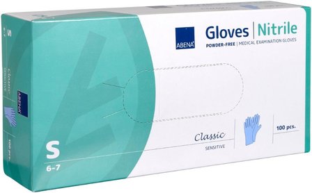 ABENA Handschoenen Nitrile blauw omdoos 10 doosjes &agrave; 100 stuks 