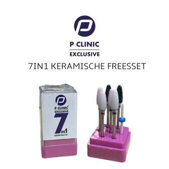 P clinic 7in1 keramische freesset met 2 zwarte panter- 2 Roze panters- 2 snowfox- 1keramische frissuur in 7 delige freeshouder