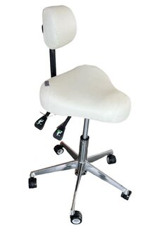 Swan Tabouret LUCY Super Deluxe hoog met rug, zitting verstelling, stille wielen.
