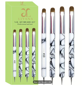Nailart/Gel penselenset met dottingtool white marble 4 stuks