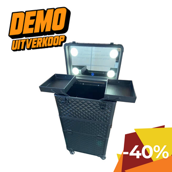Visagie-nagelstyliste koffer DISCO ZWART op 4 zwenkwiellen + Make-up koffer met led verlichting