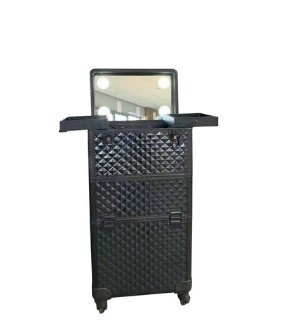 straf zien waterval Visagie-nagelstyliste koffer DISCO ZWART op 4 zwenkwiellen + Make-up koffer  met led verlichting - sunstar