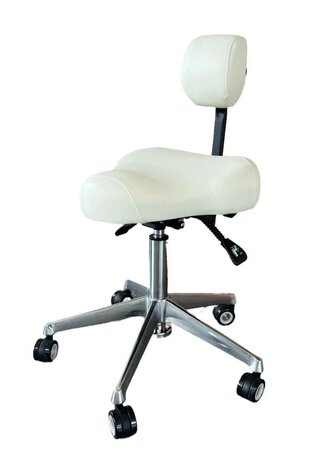 Swan Tabouret LUCY Super Deluxe hoog met rug, zitting verstelling, stille wielen.
