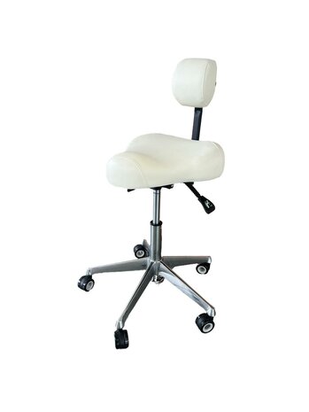 Swan Tabouret LUCY Super Deluxe hoog met rug, zitting verstelling, stille wielen.