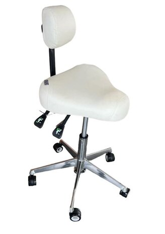 Swan Tabouret LUCY Super Deluxe hoog met rug, zitting verstelling, stille wielen.
