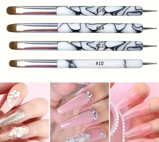 Nailart/Gel penselenset met dottingtool white marble 4 stuks