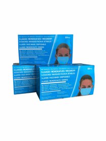  Mondkapje/Mondmasker BLAUW 50st. 3 doosjes voor €10