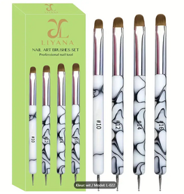 Nailart/Gel penselenset met dottingtool white marble 4 stuks